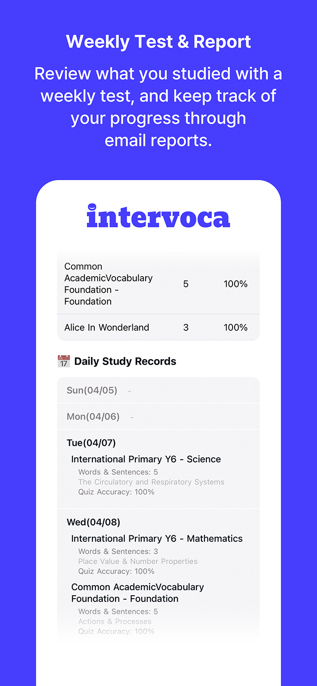Weekly Test and Report — review with weekly tests and track progress through email reports